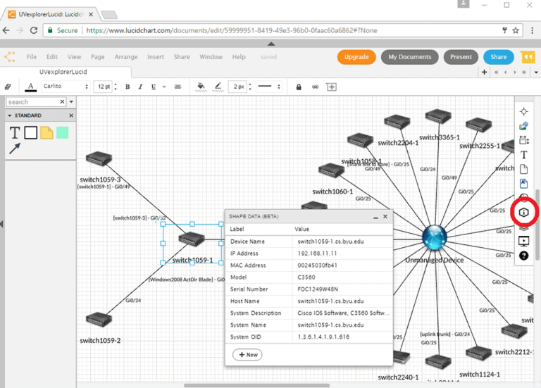 uvexplorer screenshot - luchidchart device details