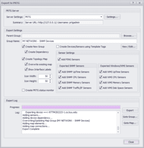 uvexplorer screenshot - export to PRTG