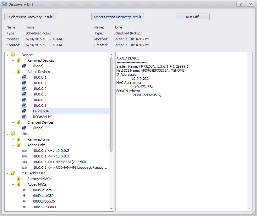 uvexplorer screenshot - discovery differences