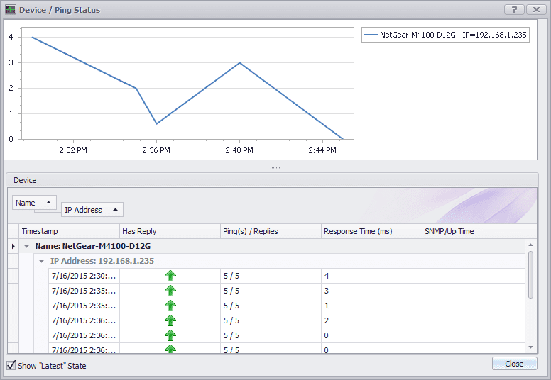 uvexplorer screenshot - ping history