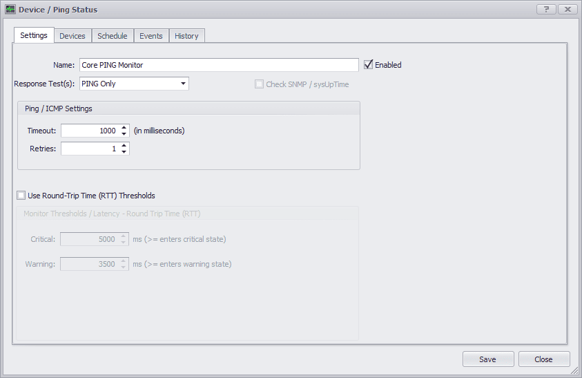 uvexplorer screenshot - ping monitor config