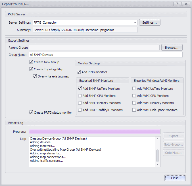 uvexplorer prtg export form screenshot