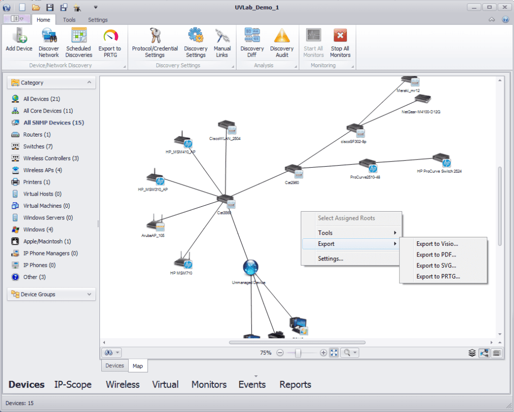 uvexplorer prtg export export map screenshot