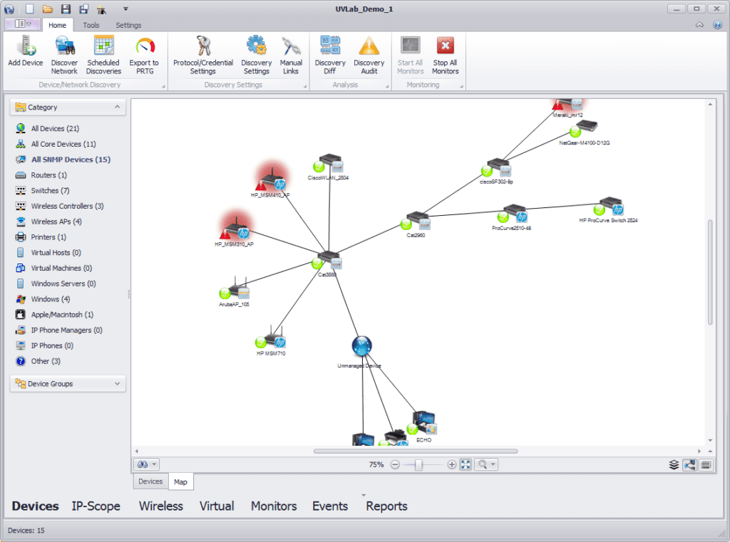 uvexplorer prtg export map status screenshot