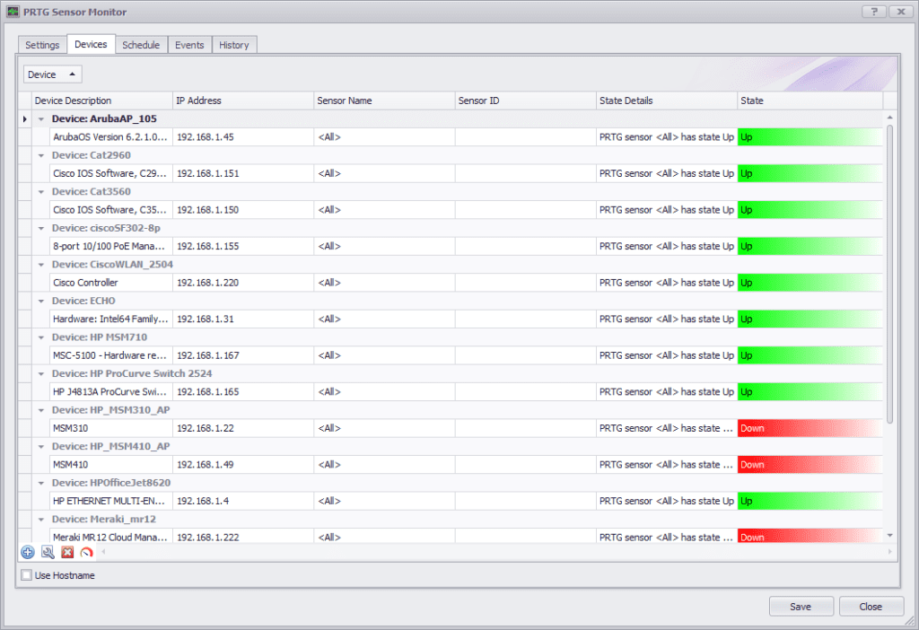 uvexplorer prtg monitor status screenshot