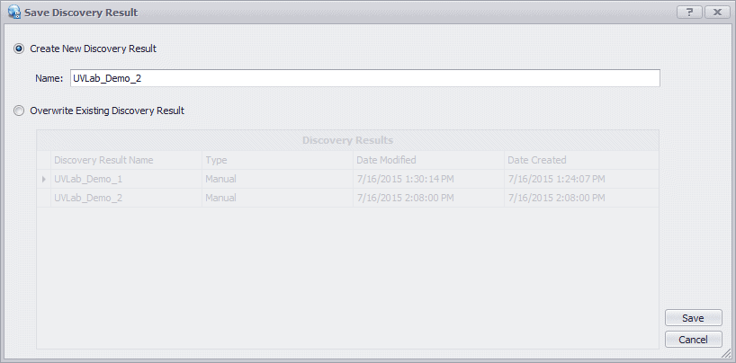 uvexplorer screenshot - save discovery result