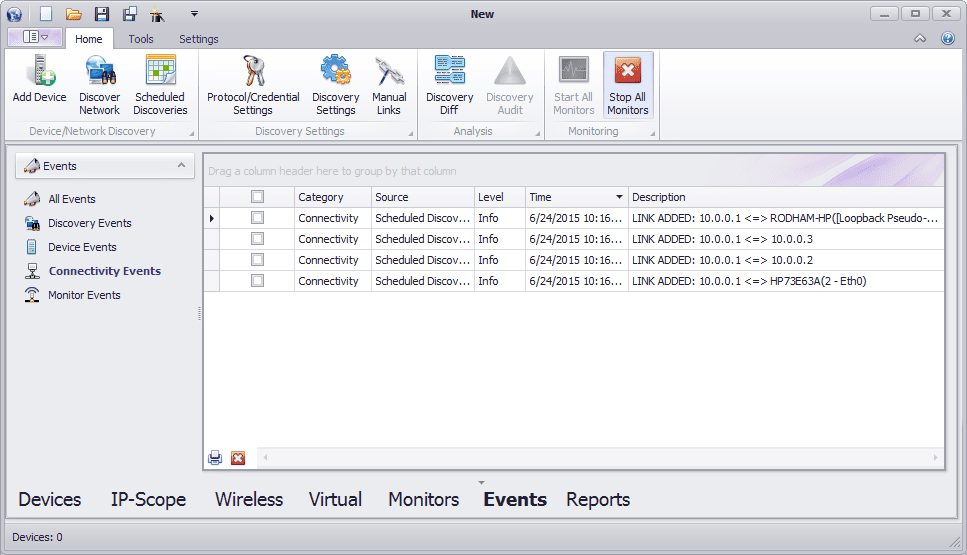 uvexplorer screenshot - scheduled discovery connectivity events