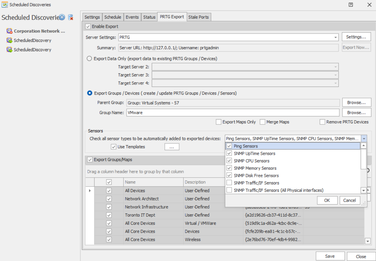 UVexplorer will export groups and sensors into PRTG.